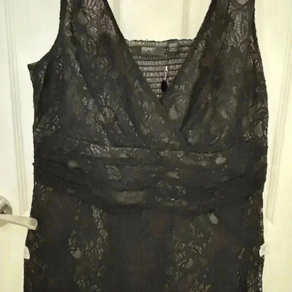 Black Lace Esprit  Dress, V-Neck with Ruching Around Waist - Picture 6 of 14